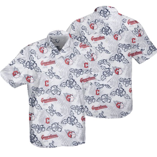 Cleveland Guardians Hawaiian Shirt White Hibiscus
