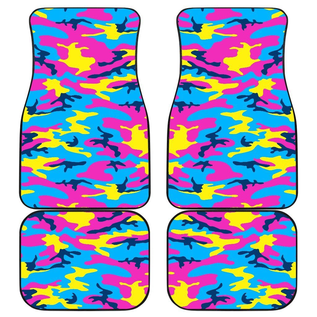 Neon Camouflage Print Front And Back Car Floor Mats, Front Car Mat