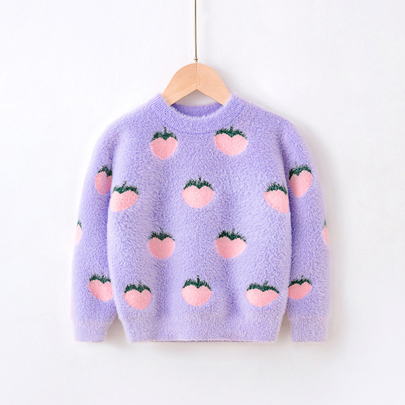 Baby Girls Knitted Sweater Autumn Winter Kids Mink Velvet Warm Print Long Sleeve Tops Toddler Children’s Pullover Knitwear alx