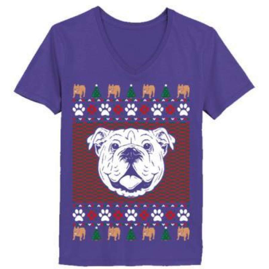 AGR Bulldog Ugly Christmas Sweater – Ladies’ V-Neck T-Shirt