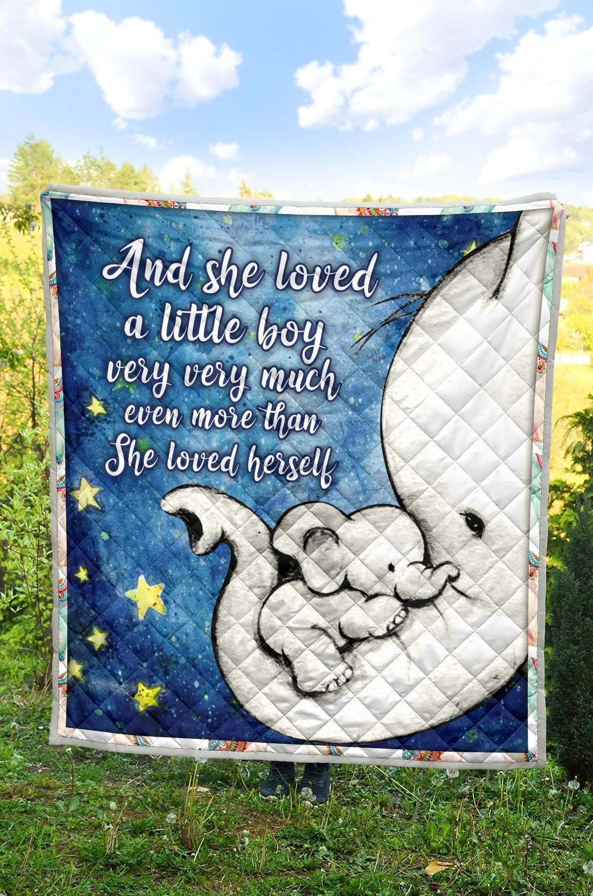 Animal  Elephant And She Loved Little Girl Mom  Quilt Blanket