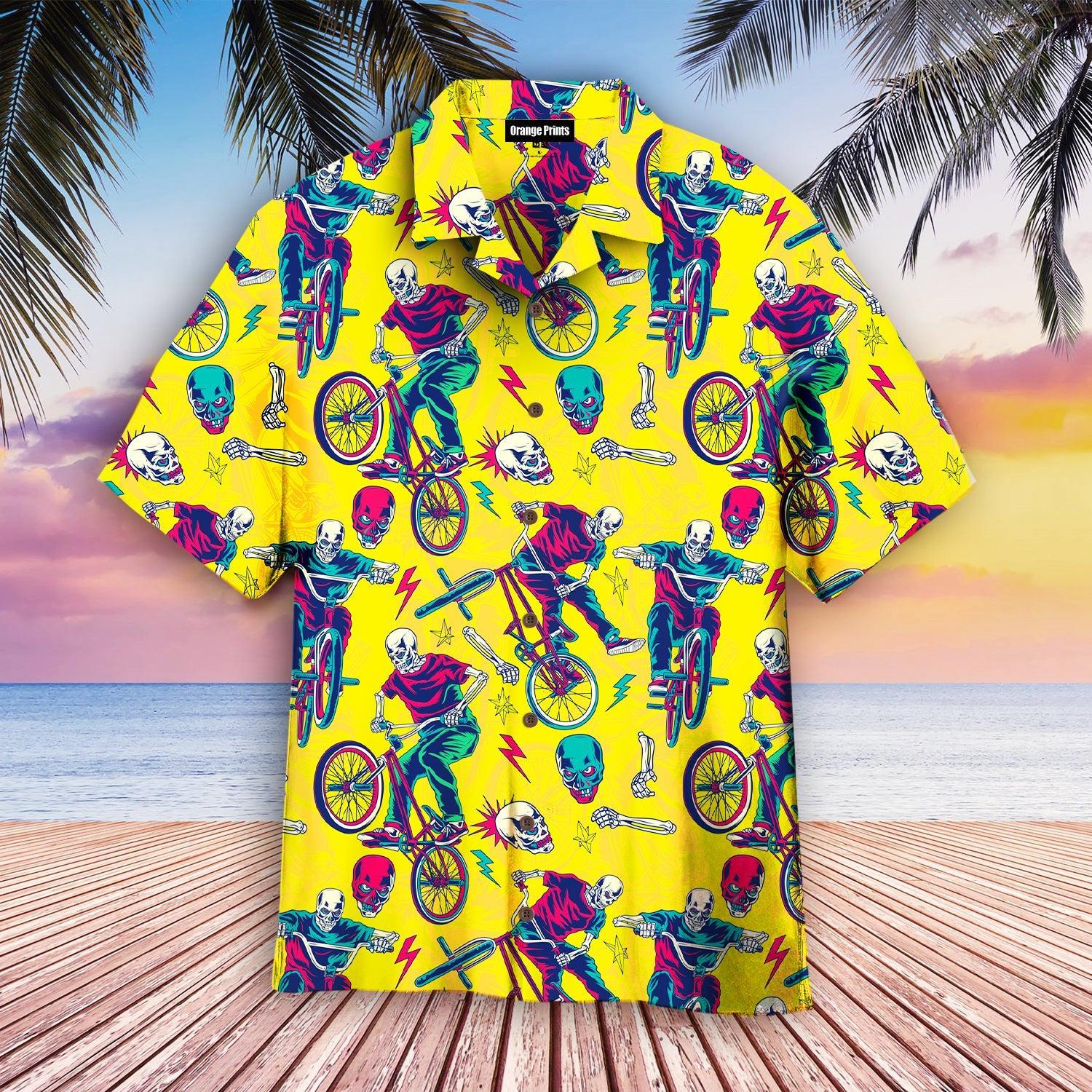 Yellow Skull Riding Bike Hawaii Shirt For Men Women Ha56676