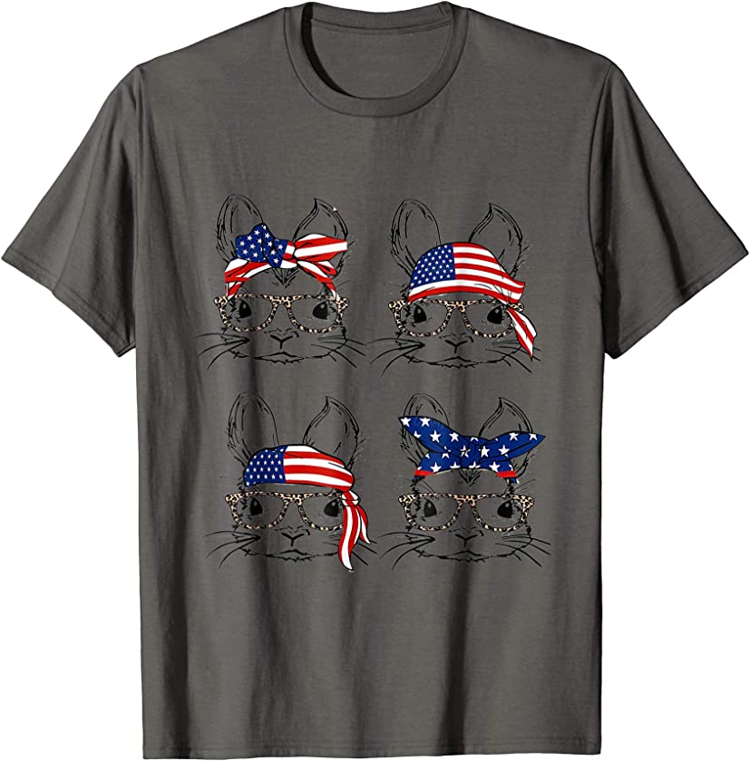 Cute Bunny Face Glasses America Flag 4th of July T-Shirt