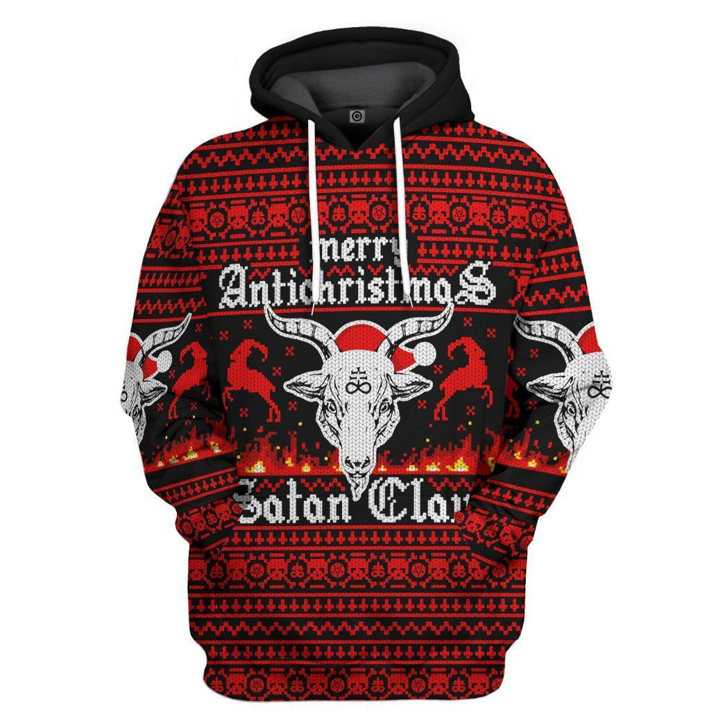 3D Merry Antichristmas Satan Claus Ugly Xmas Sweater Custom Hoodie Apparel