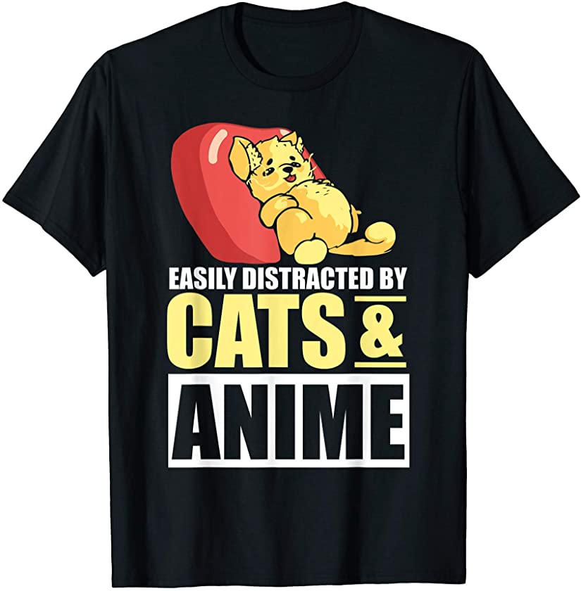 Easily Distracted By Cats And Anime Cat Lover Kitten T-Shirt