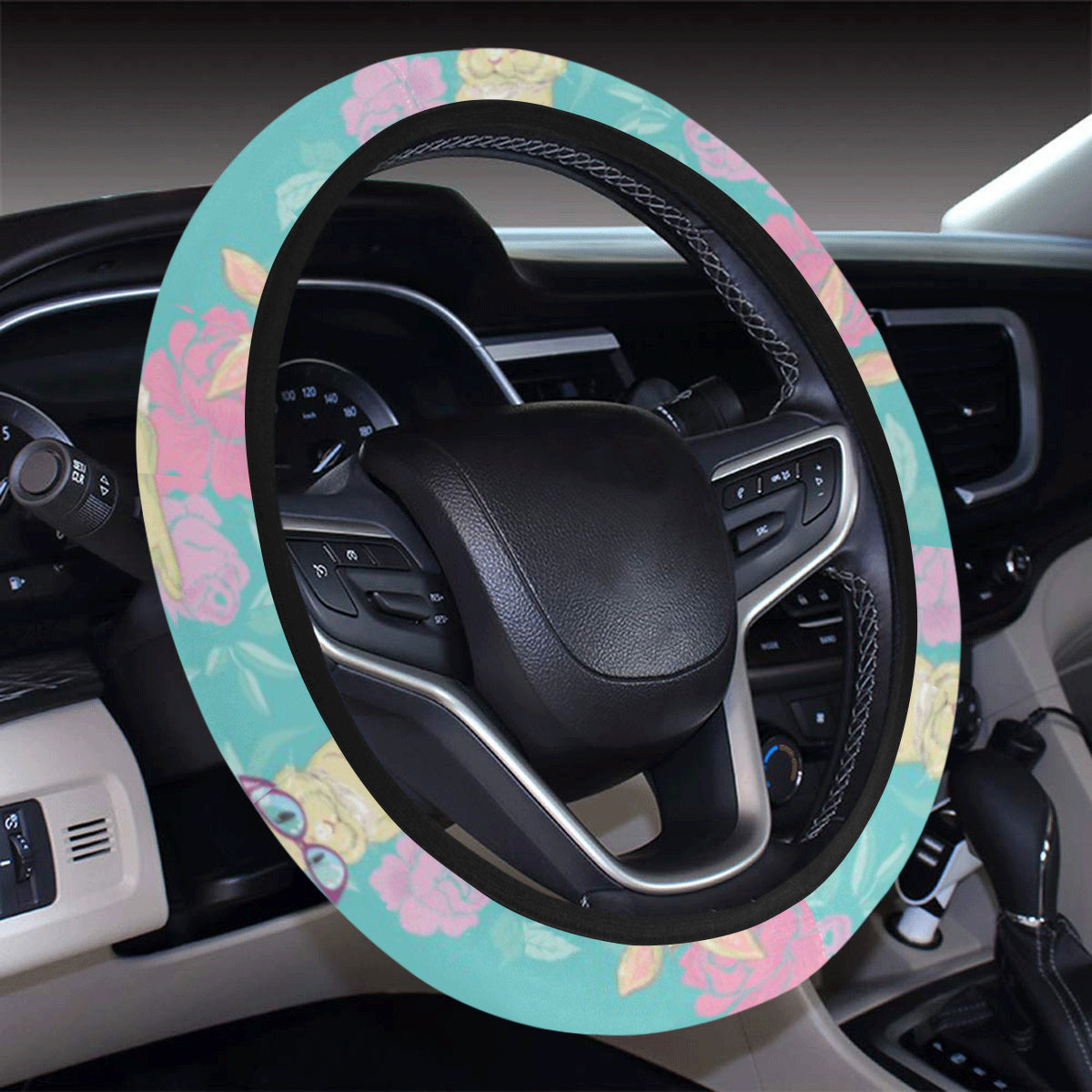 Rabbit Pattern Print Design Rb05 Steering Wheel Cover With Elastic Edge