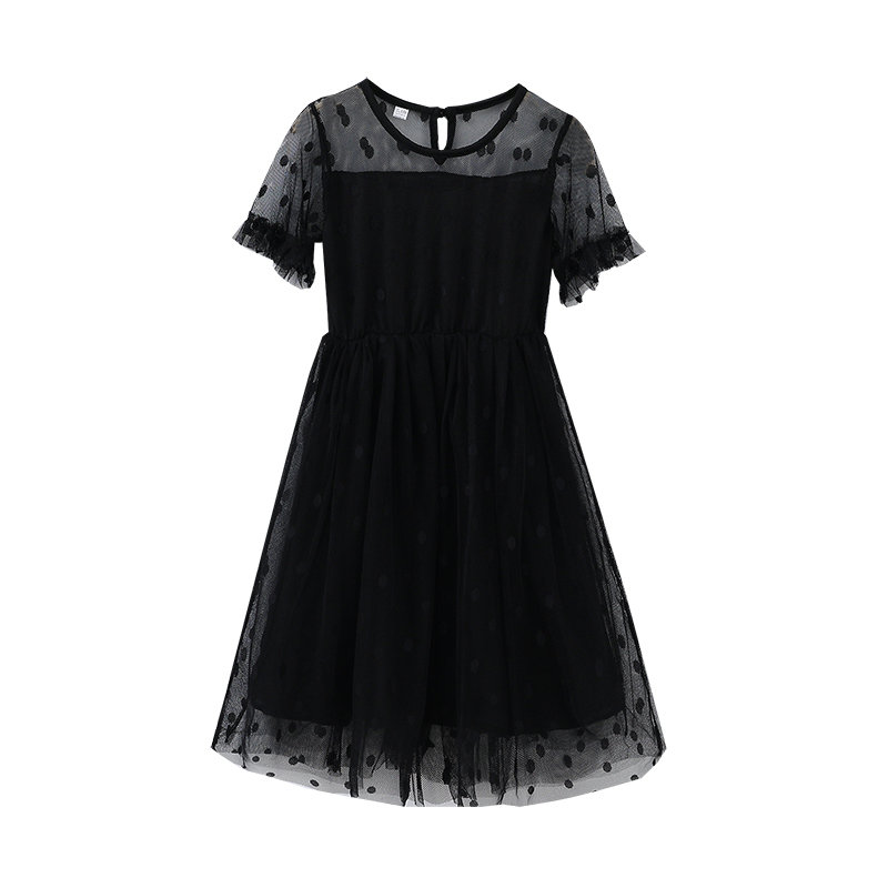 2022 New Arrival Summer Charming Dress Classical Black Kids Mesh Dress Beautiful Baby Princess Dot Dress for Girls 4 5 7 9 11 13 alx