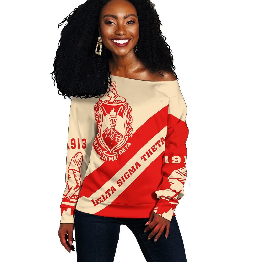 Greek Life Sweashirt – Delta Sigma Theta Women Off Shoulder – Tech Style J4