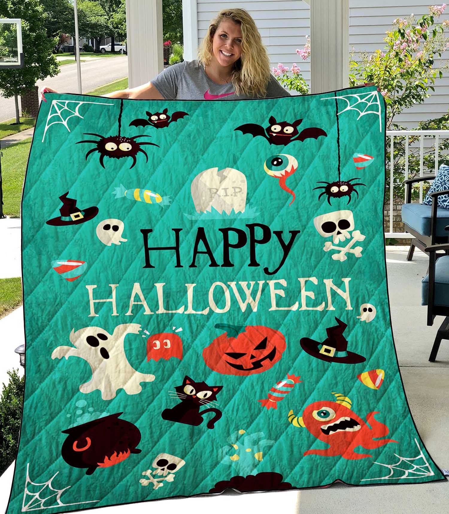 Happy Halloween Characters Quilt Blanket Great Customized Gifts For Birthday Halloween Perfect Gifts For Halloween Lover