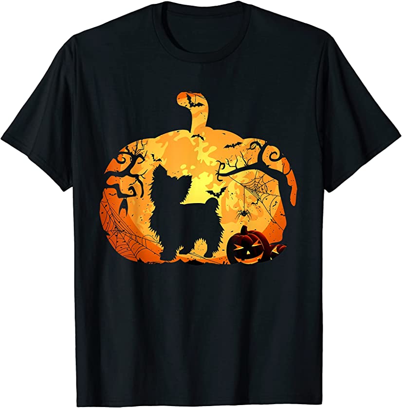 Pumpkin and Yorkie Puppy Halloween Vintage Pet Men Women T-Shirt