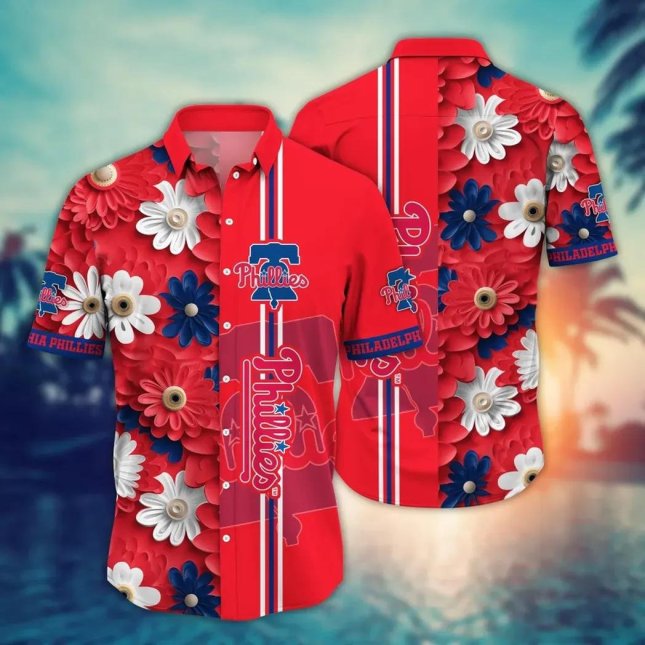 Philadelphia Phillies Hawaiian Shirt Bold Floral Stripe