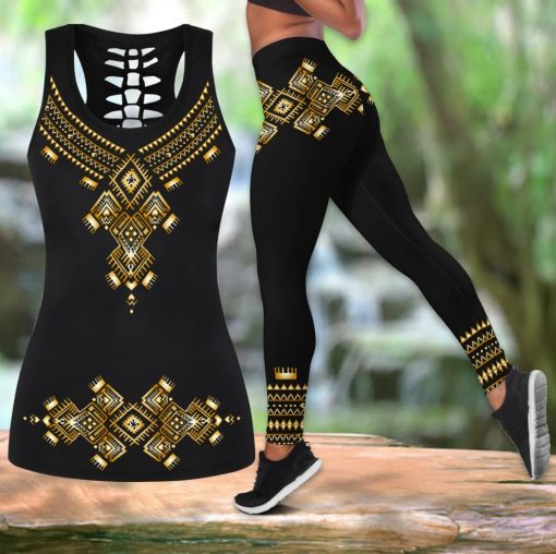 African Dashiki Pattern Black Color Combo Tank-Top And Legging