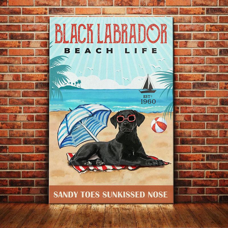 Black Labrador Retriever Dog Canvas And Poster Beach Life Sandy Toes Sunkissed Nose | Art Print | Home Decor | Room Decor | Wall Art