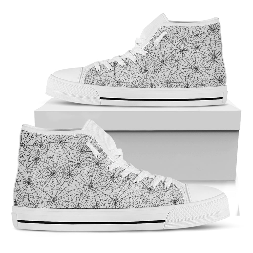 White And Black Spider Web Pattern Print White High Top Shoes