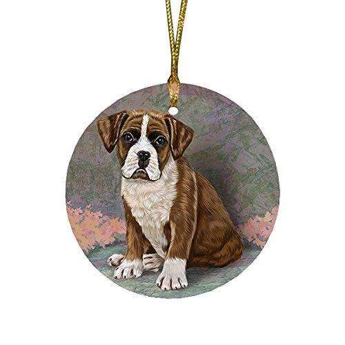 Boxers Puppy Dog Round Christmas Ornament