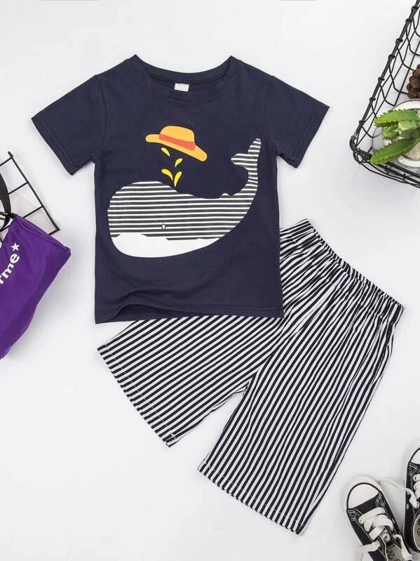 Toddler Boys Animal Print Tee & Shorts