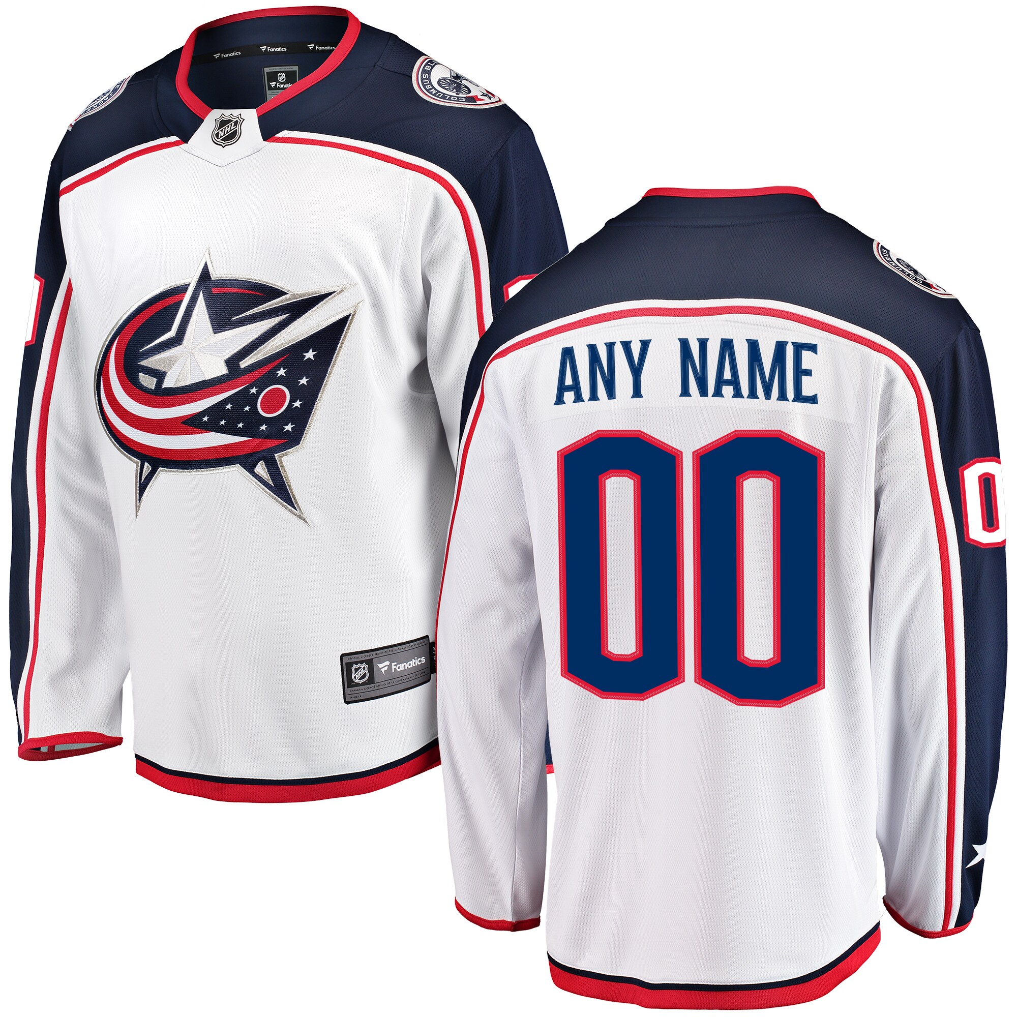 Men's Columbus Blue Jackets White Away Breakaway Custom Jersey