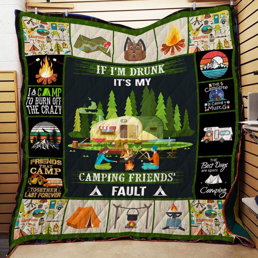 Wozoro Quilt Blanket Camping If I’m Drunk It’s My Camping Friends Fault Twin Queen King Size