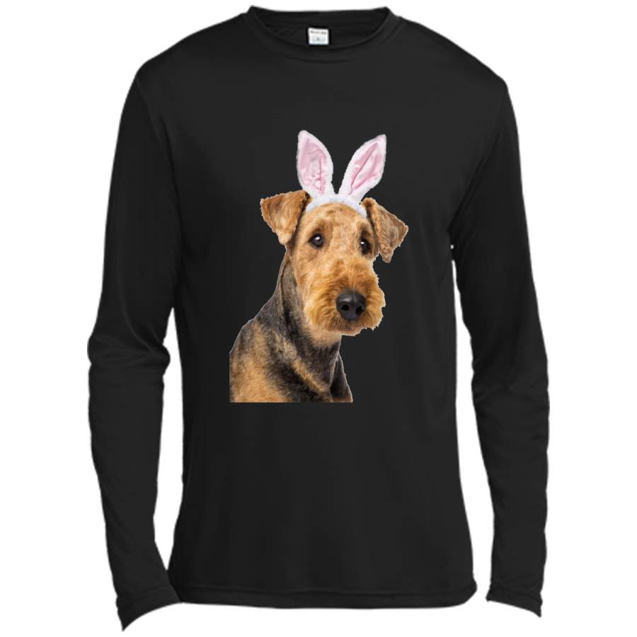 Airedale Terrier Wearing Easter Bunny Ears Dog T-Shirt Long Sleeve Moisture Absorbing Shirt