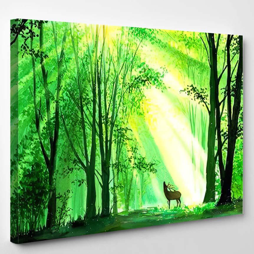 Watercolor Painting Deer Forest – Deer Animals Canvas Print