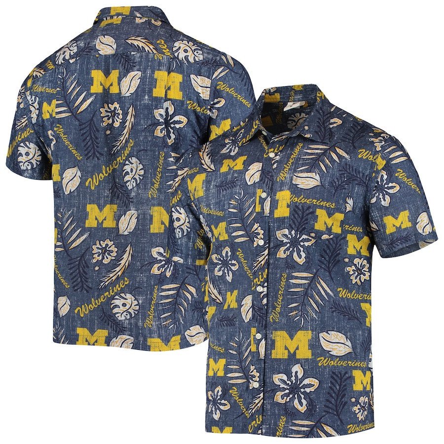 Michigan Wolverines Navy Vintage Floral Hawaii Shirt Ha46835