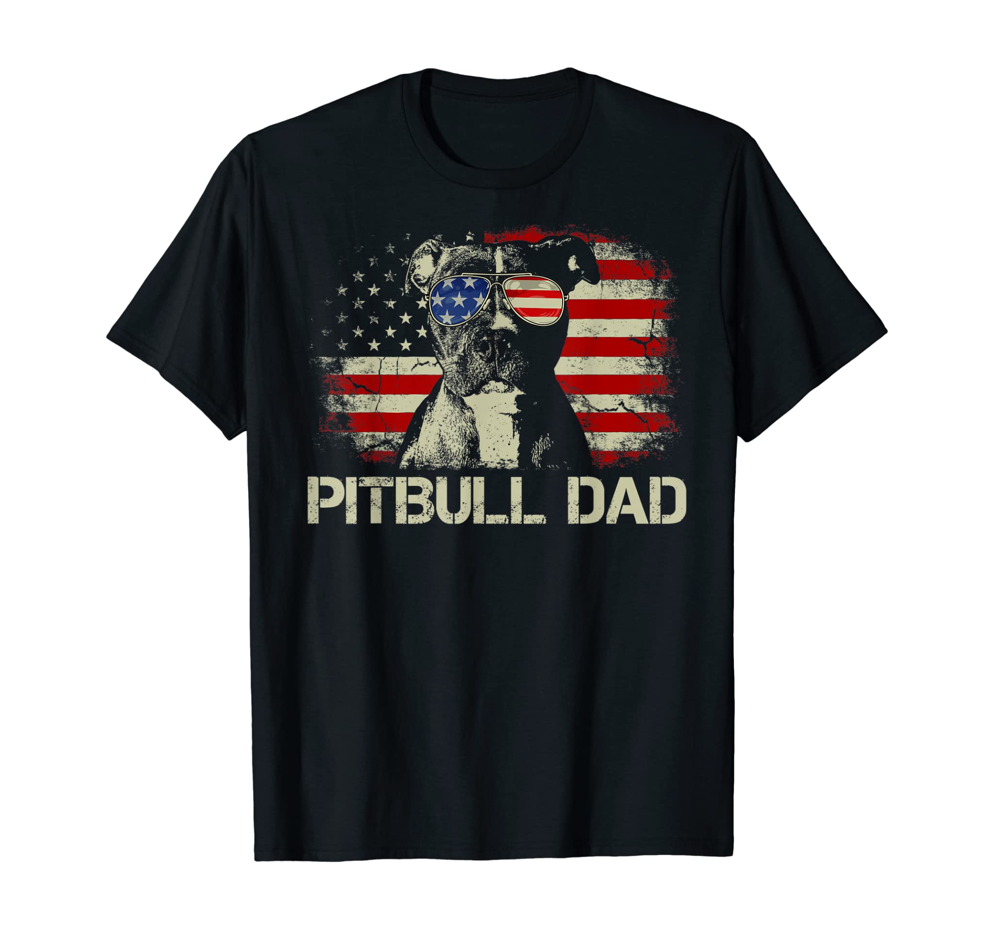 Mens Best Pitbull Dad Ever Shirt American Flag 4th Of July Gift T-Shirt