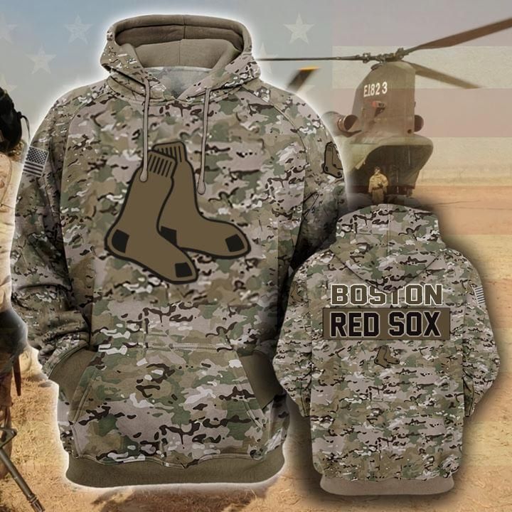 Boston Red Sox Camouflage Veteran 3D Cotton T-Shirt Hoodie