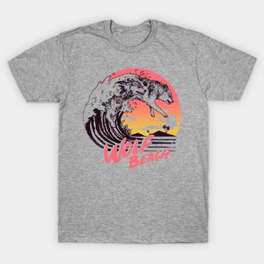 80s Wolf Beach T-Shirt short sleeve cotton t-shirt women and men