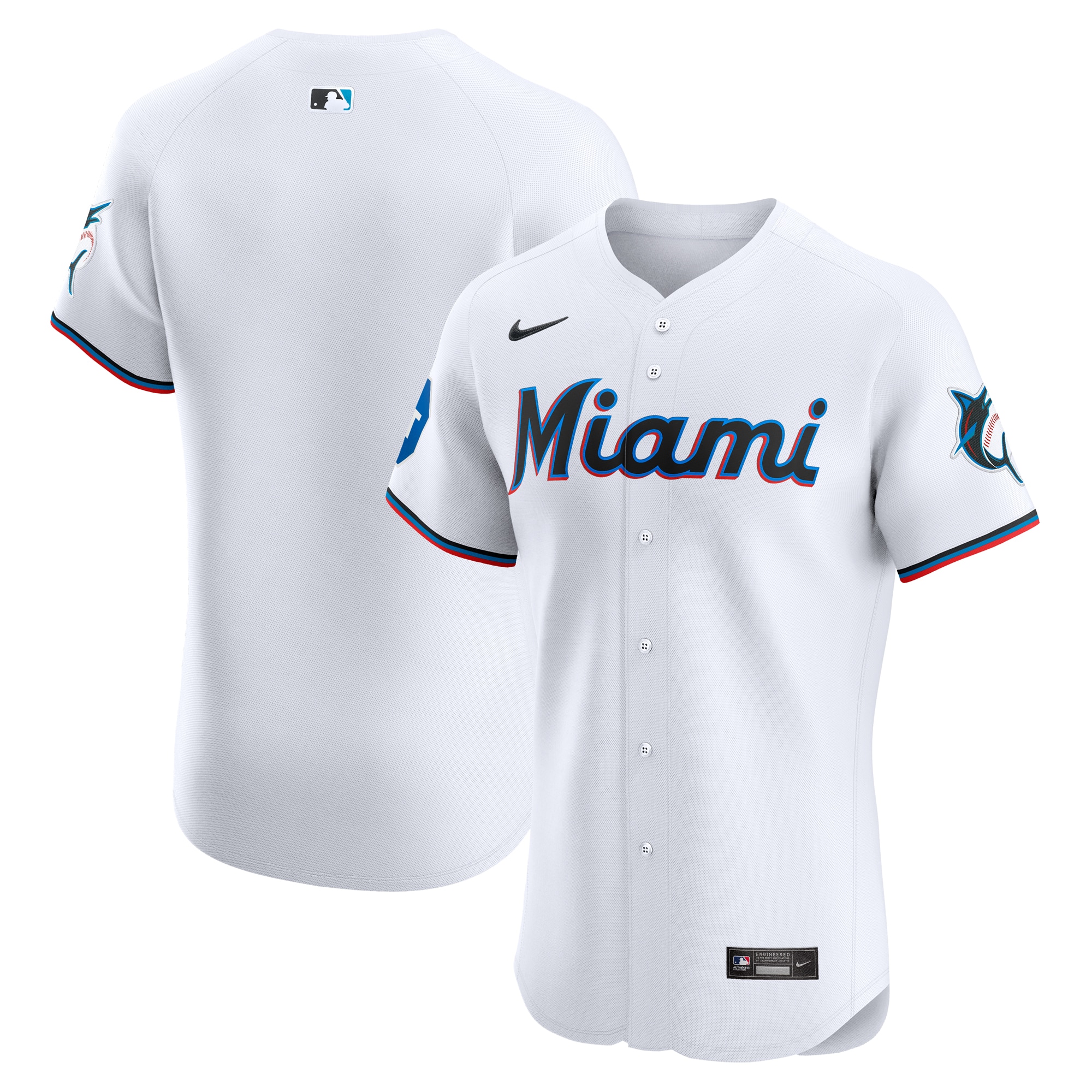 Miami Marlins Home Elite Patch Jersey – White