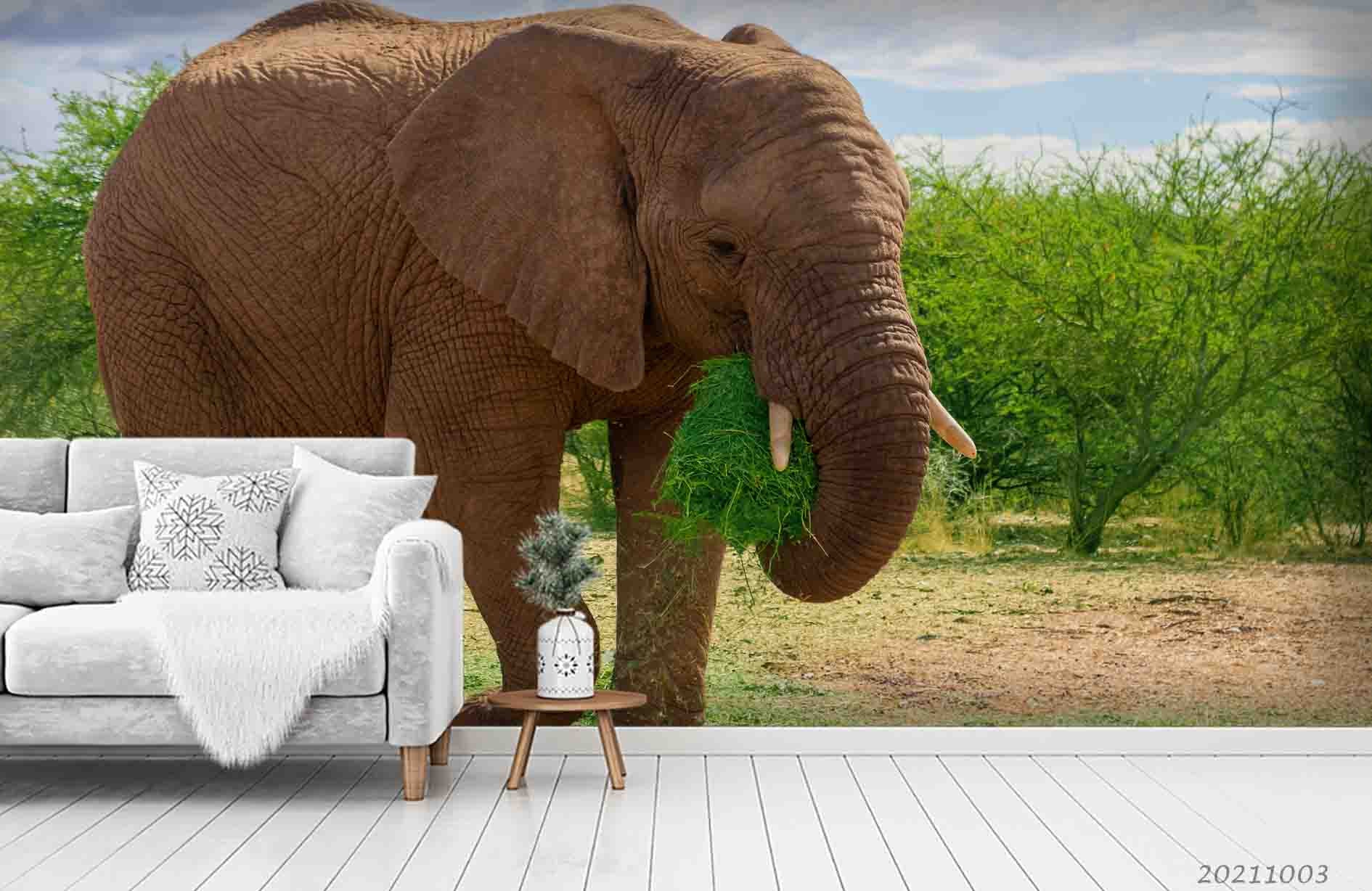 3D Green Tree Forest Animal Elephant Wall Mural Wallpaper Lqh 372