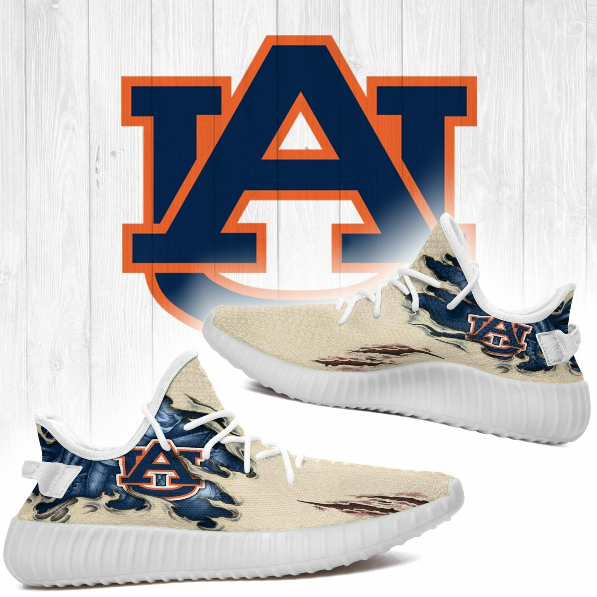 Yeezy Shoes Ncaa Auburn Tigers Scratch Blue Creammy Yeezy Boost Sneakers