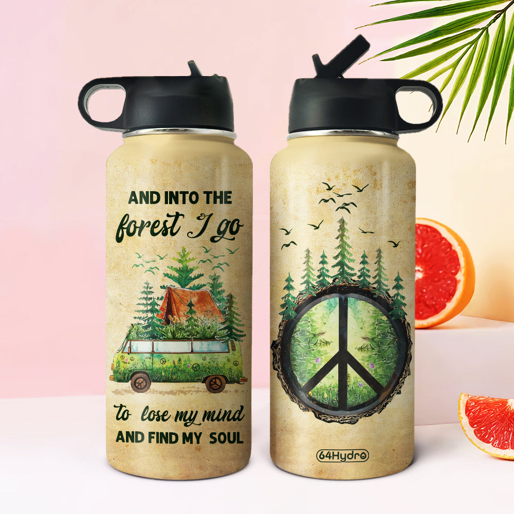 Hippie Vintage Into The Forest I Go Harz1803011Y Stainless Steel Bottle With Straw Lid