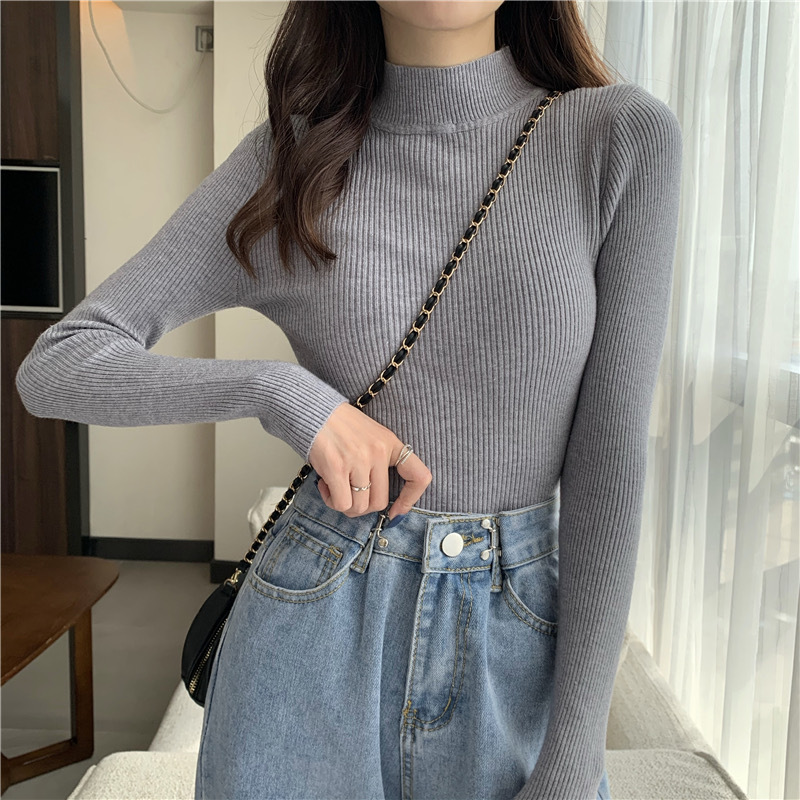 Autumn Knitted Sweater Women Pullover Fashion Women Korean Long Seeve Tops Slim Solid Sweaters Casual Knitted Jumper Clothes alx