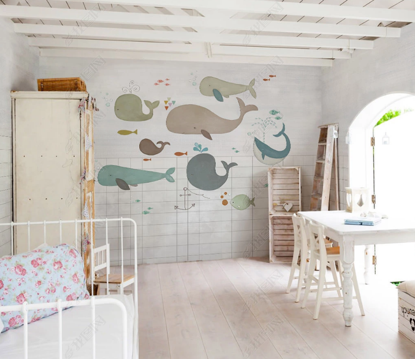 3D Hand Drawn Animal Dolphin Wall Mural Wallpaper Lqh 221