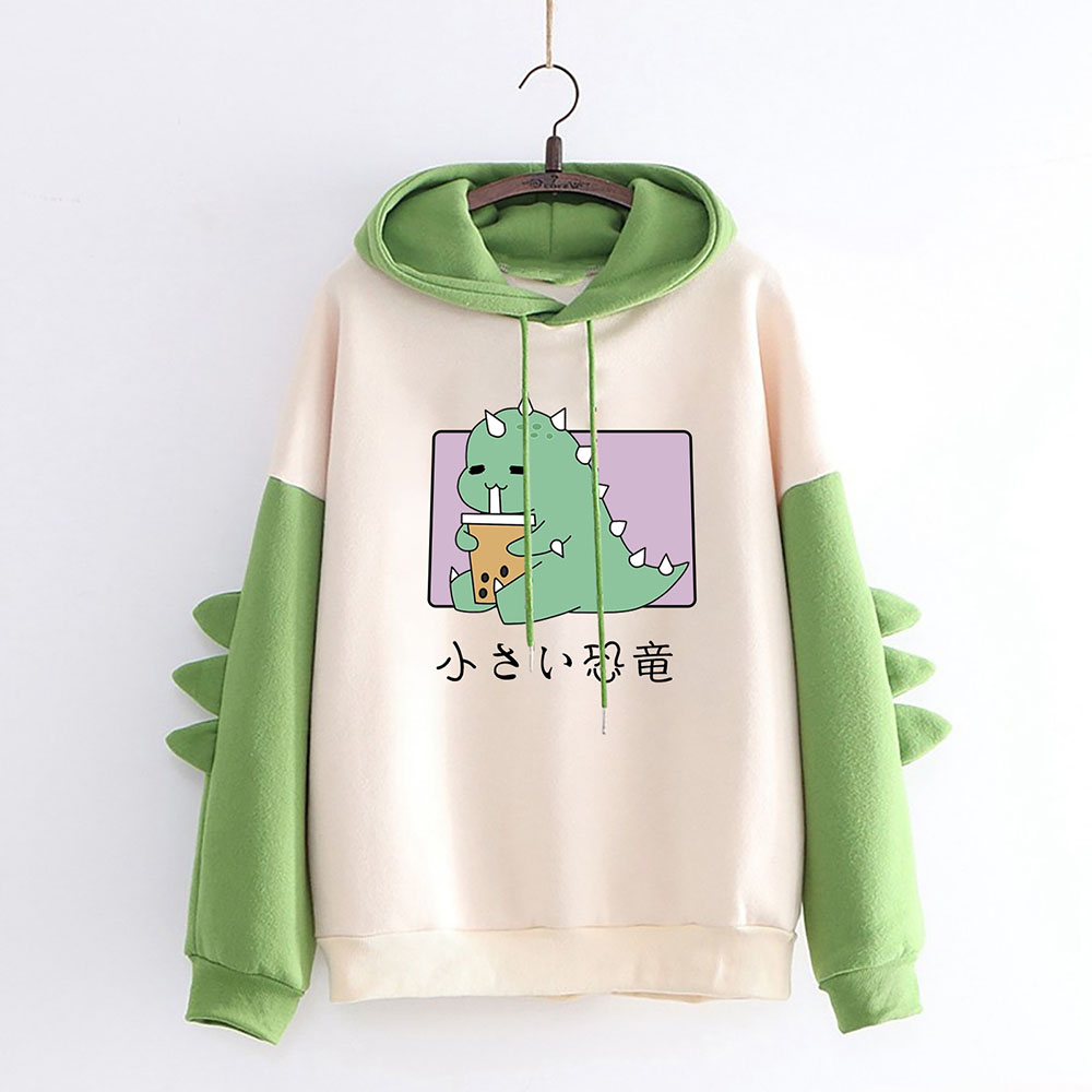 Cute Cartoon Dinosaur Sweater For Women Candy Color Patchwork Long Sleeve Pullover Autumn Kawaii Women’s Sweatshirt alx