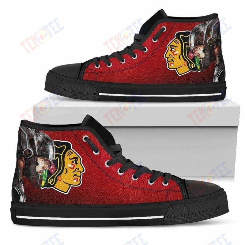 Mens Womens Chicago Blackhawks High Top Shoes Thor Head Beside Shoes TMT509