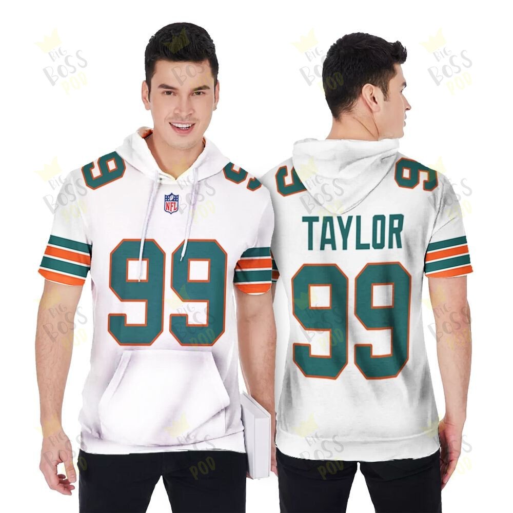 Miami Dolphins Jason Taylor #99 Great Player White 2019 Alternate Game 3D Designed Allover Gift For Dolphins Fans Short Sleeve Hoodie