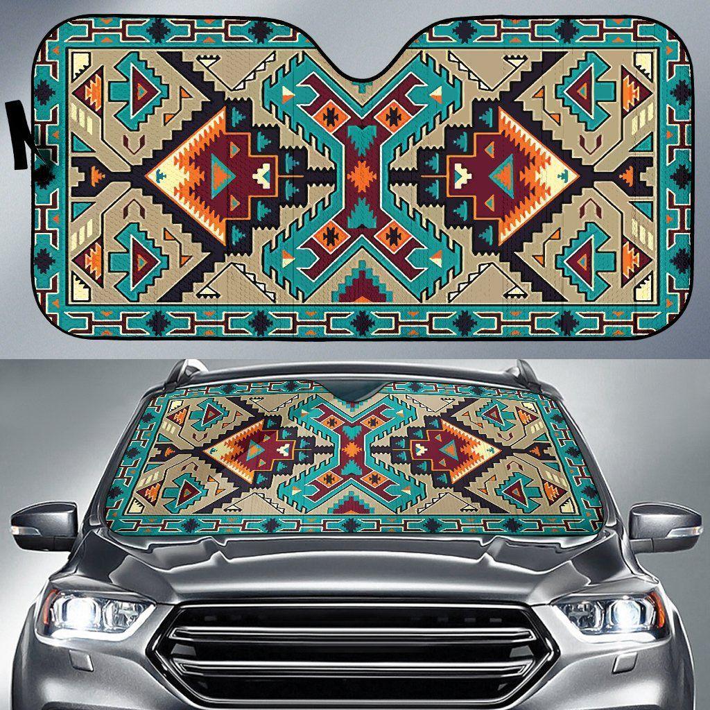 [Car Sunshade] Native American Tribal Ethnic Pattern Blue 3D -847