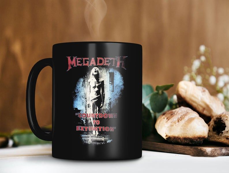 Black Mug Megadeth Rock Band Mug Countdown to Extinction Mug Thrash Metal Rock Band Mug Retro Vintage Mug Premium Sublime Ceramic Coffee Mug H99