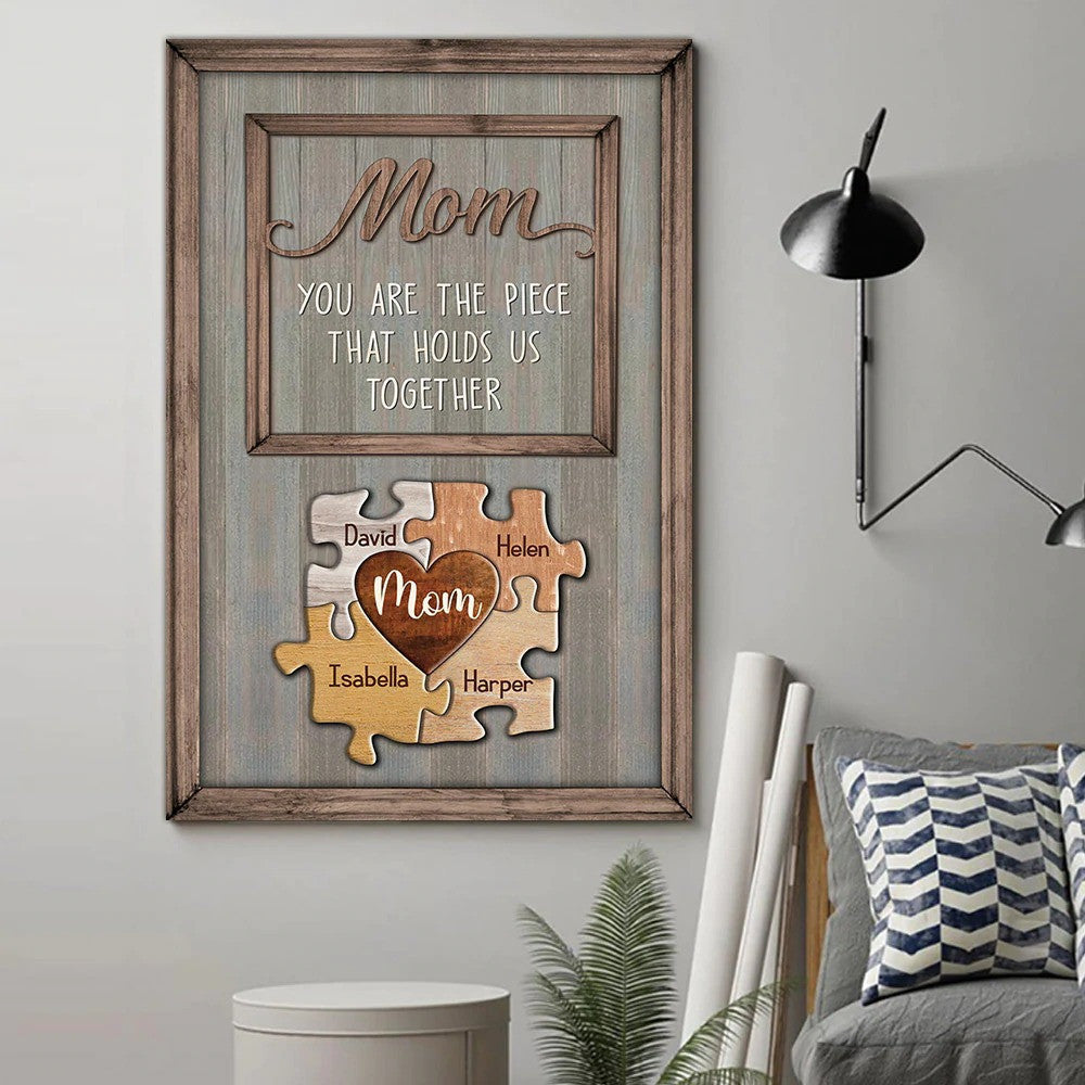 Mothers Day Gifts 2022, Mother Daughter Gifts, Customized Puzzle Mom Canvas, Piece That Holds Us Together Wall Art