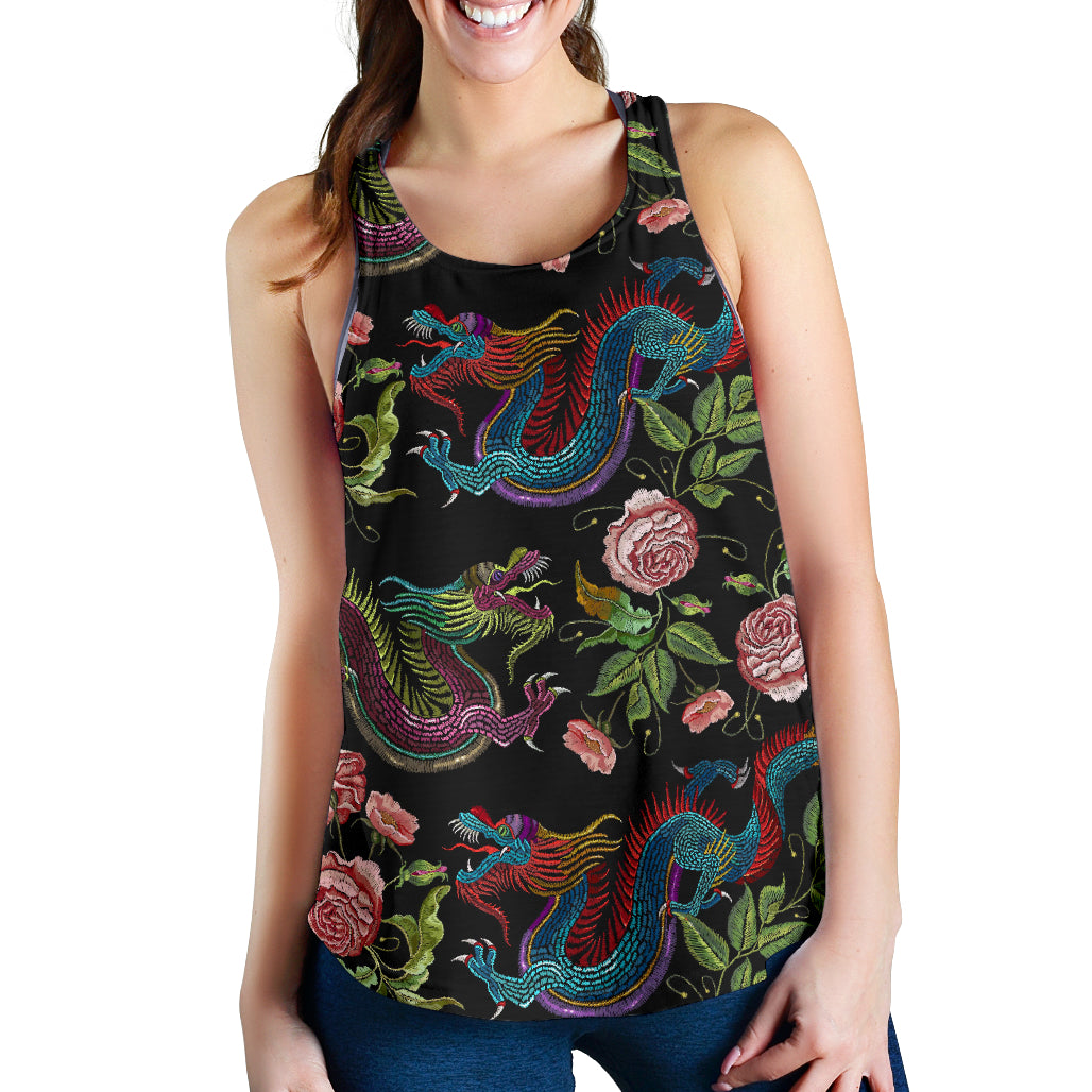 Dragons Flower Pattern Women Racerback Tank Top