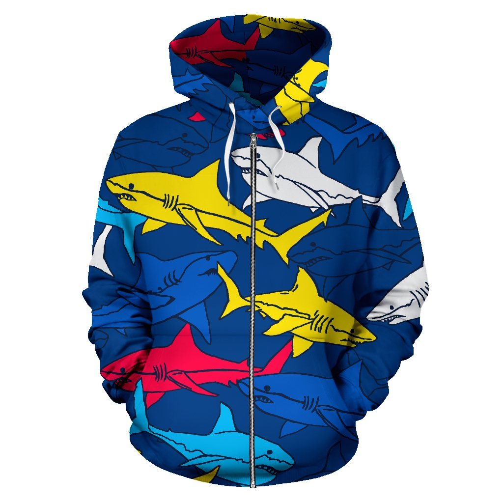 Shark Color Pattern Zip Up Hoodie