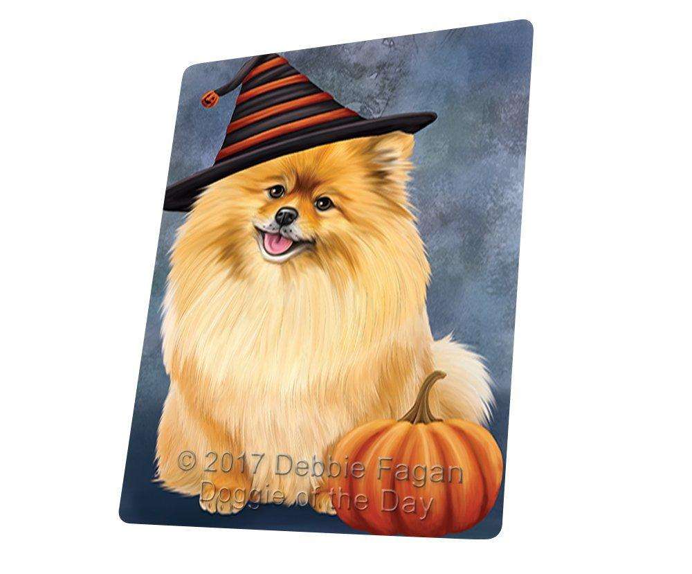 Happy Halloween Pomeranian Dog Wearing Witch Hat With Pumpkin Art Portrait Print Woven Throw Sherpa Plush Fleece Blanket