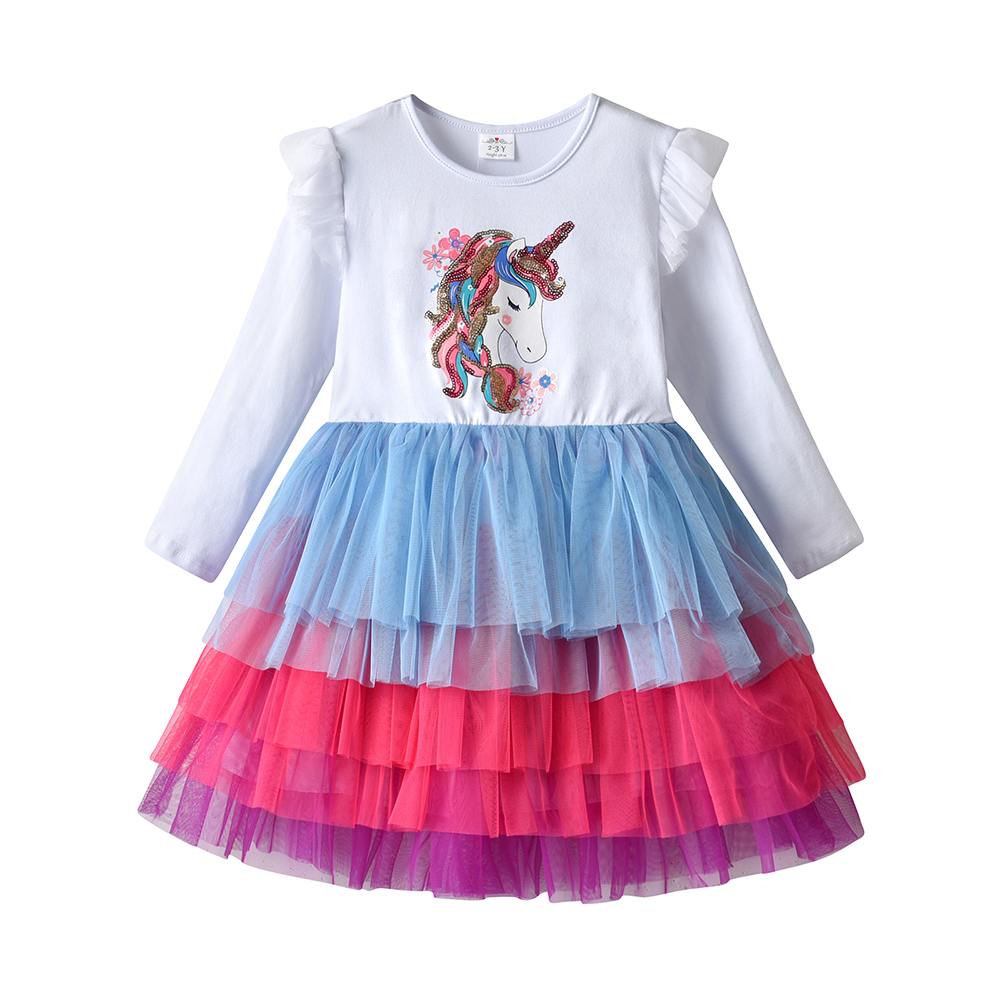 VIKITA 2022 Girl Princess Dress New Winter Tulle Kids Vestidos Flying Sleeve Children Party Birthday Tutu Dress Children Clothes alx