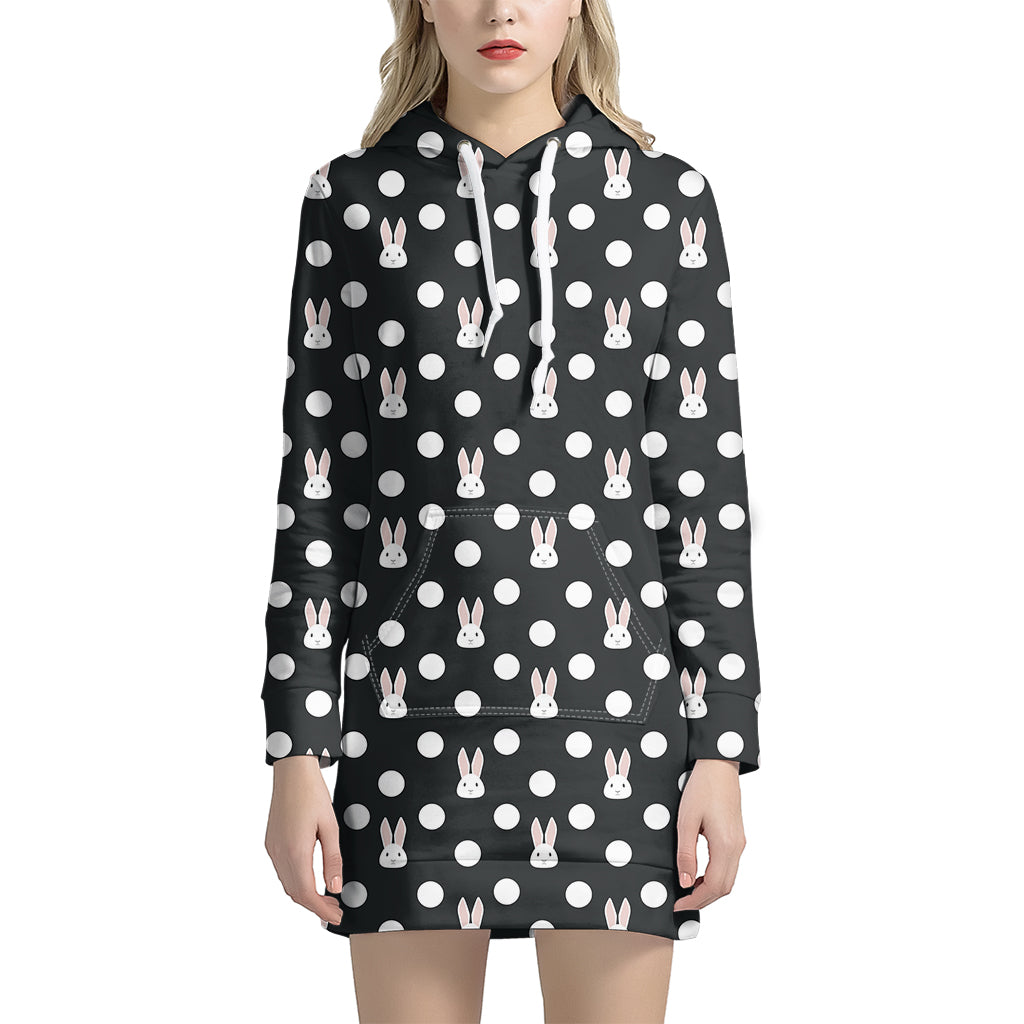 Polka Dot Rabbit Pattern Print Women’S Pullover Hoodie Dress