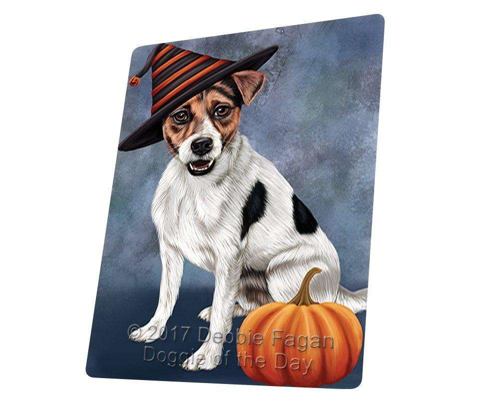 Happy Halloween Jack Russel Dog Wearing Witch Hat With Pumpkin Art Portrait Print Woven Throw Sherpa Plush Fleece Blanket