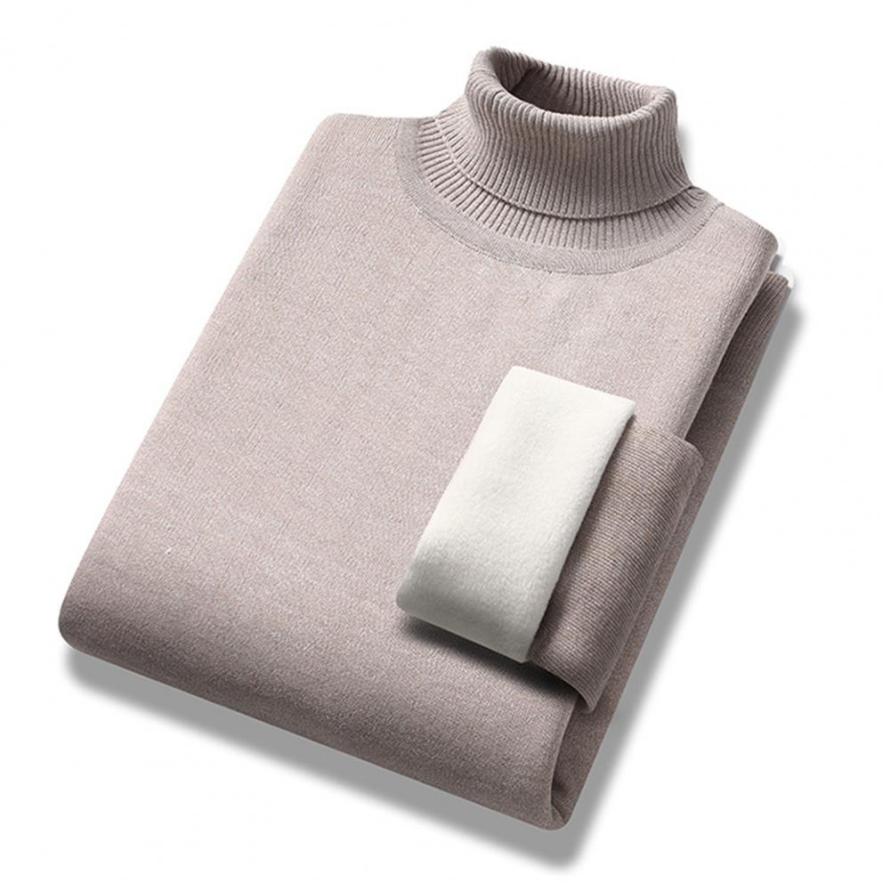 Turtleneck Fleece Lining Men Sweater Autumn Winter Long Sleeve Male Knitwear Solid Color Thickened Warm Sweater Jumper alx