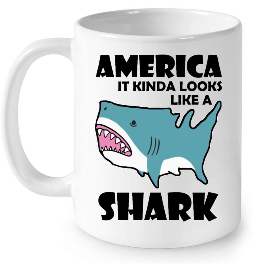 America It Kinda Looks Like A Shark w – Full-Wrap Coffee White Mug