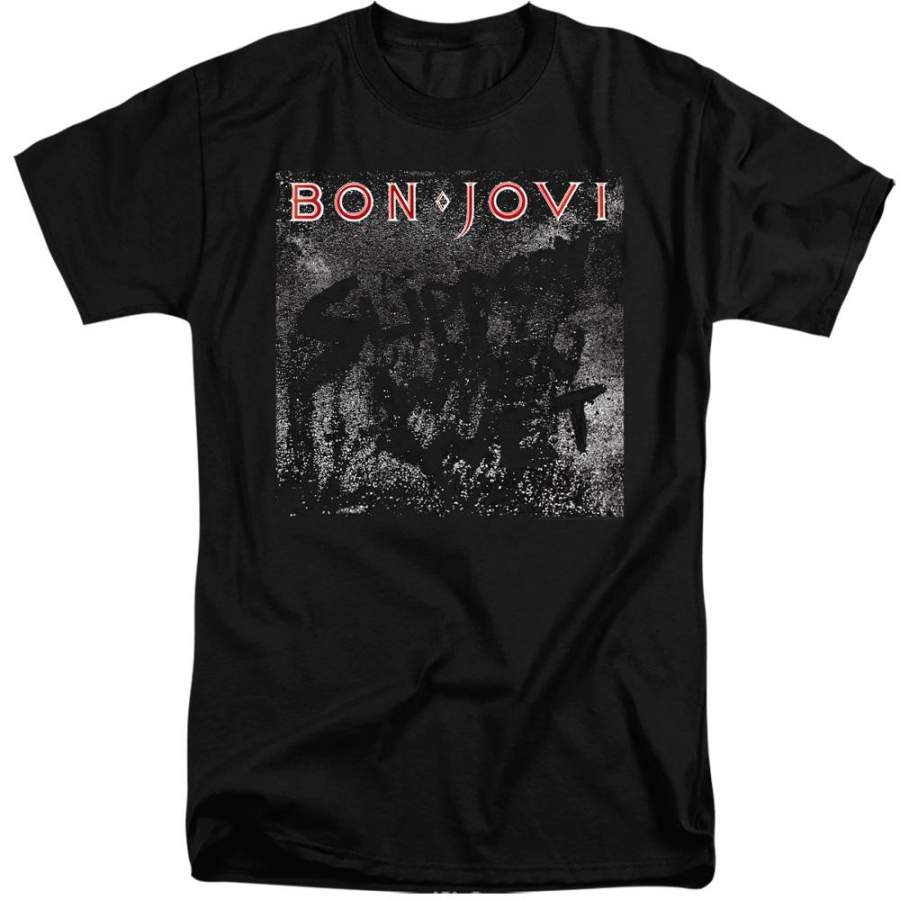 Bon Jovi Slippery Cover Men’s 18/1 Tall Cotton SS T