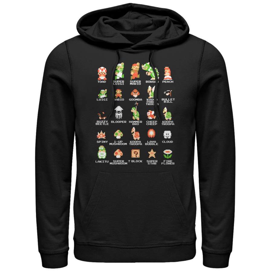 Nintendo Men’s Super Mario Bros Character Guide  Lightweight Hoodie